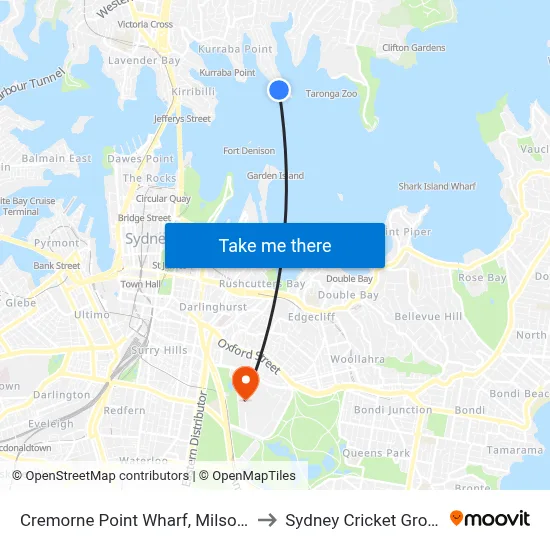 Cremorne Point Wharf, Milson Rd to Sydney Cricket Ground map