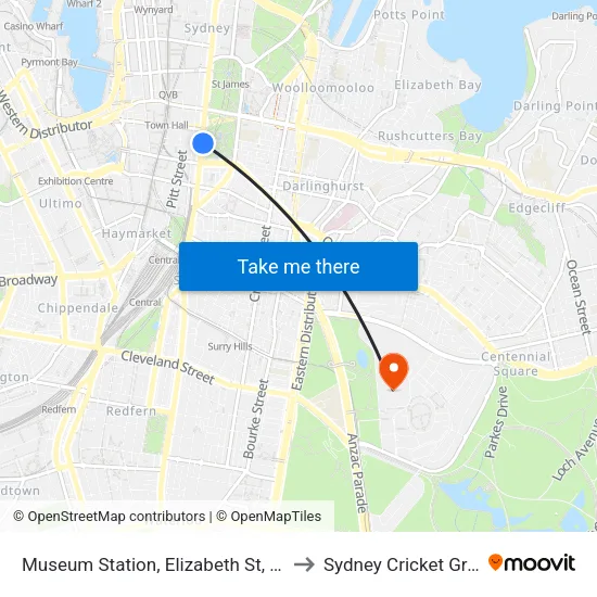 Museum Station, Elizabeth St, Stand C to Sydney Cricket Ground map