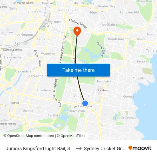Juniors Kingsford Light Rail, Stand B to Sydney Cricket Ground map
