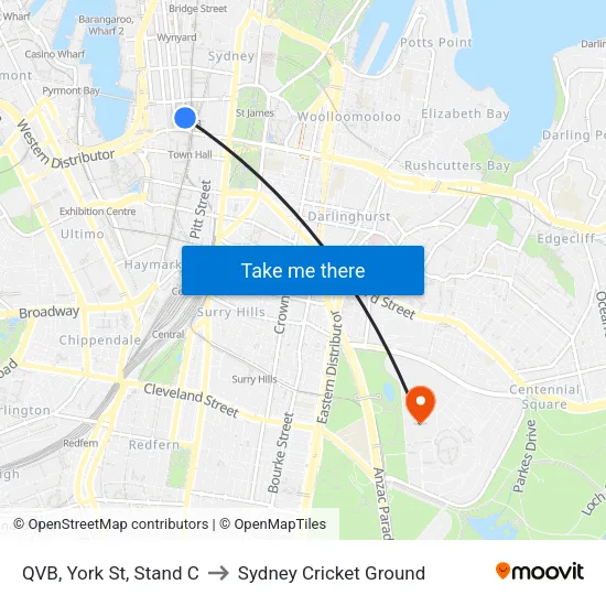 QVB, York St, Stand C to Sydney Cricket Ground map
