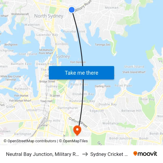Neutral Bay Junction, Military Rd, Stand E to Sydney Cricket Ground map