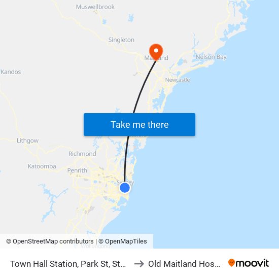 Town Hall Station, Park St, Stand J to Old Maitland Hospital map