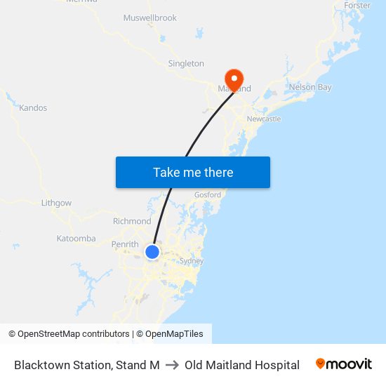 Blacktown Station, Stand M to Old Maitland Hospital map