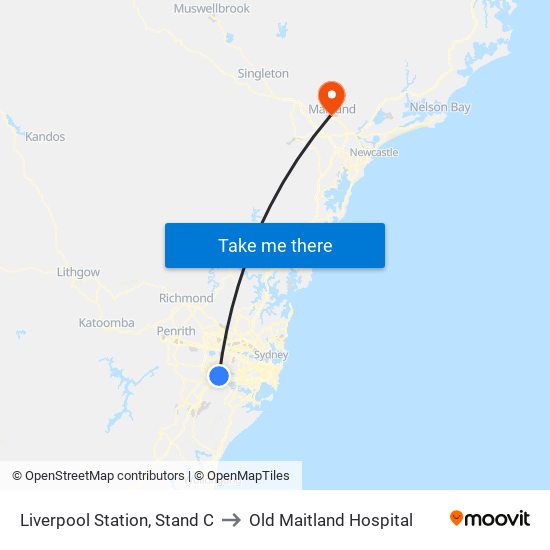 Liverpool Station, Stand C to Old Maitland Hospital map