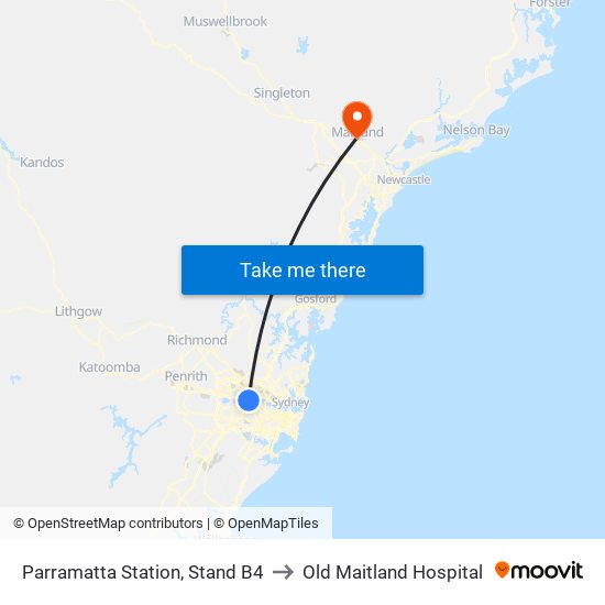 Parramatta Station, Stand B4 to Old Maitland Hospital map