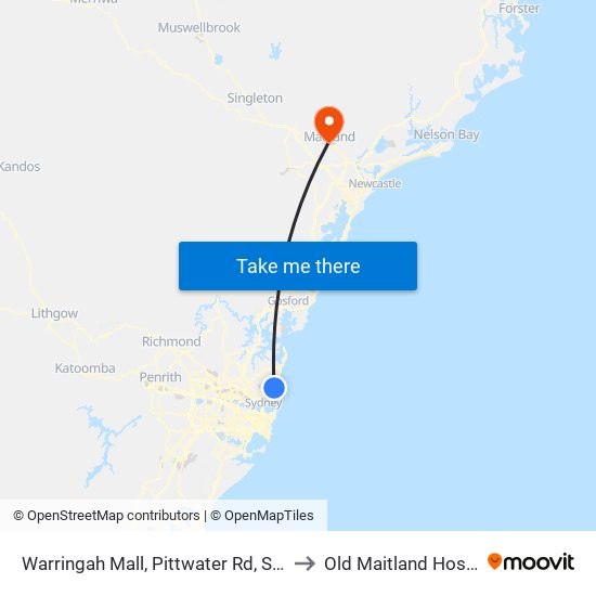 Warringah Mall, Pittwater Rd, Stand B to Old Maitland Hospital map