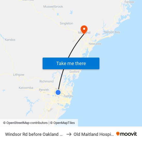 Windsor Rd before Oakland Ave to Old Maitland Hospital map