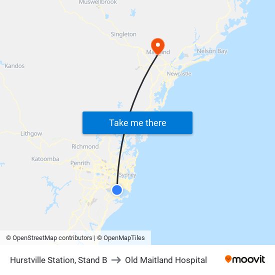 Hurstville Station, Stand B to Old Maitland Hospital map