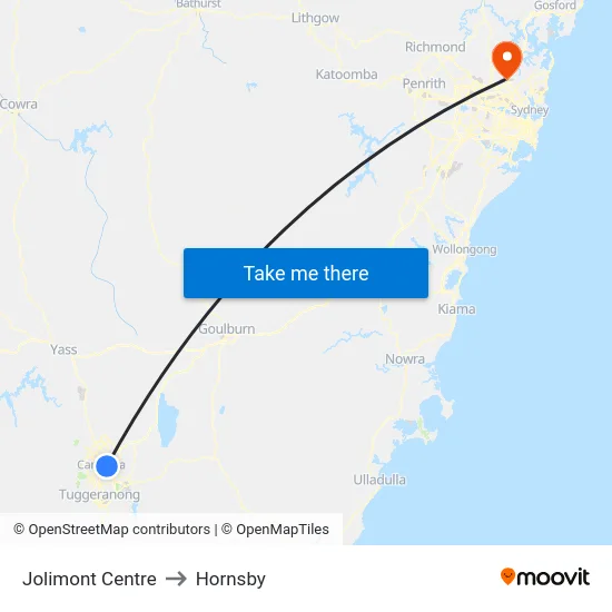 Jolimont Centre to Hornsby map