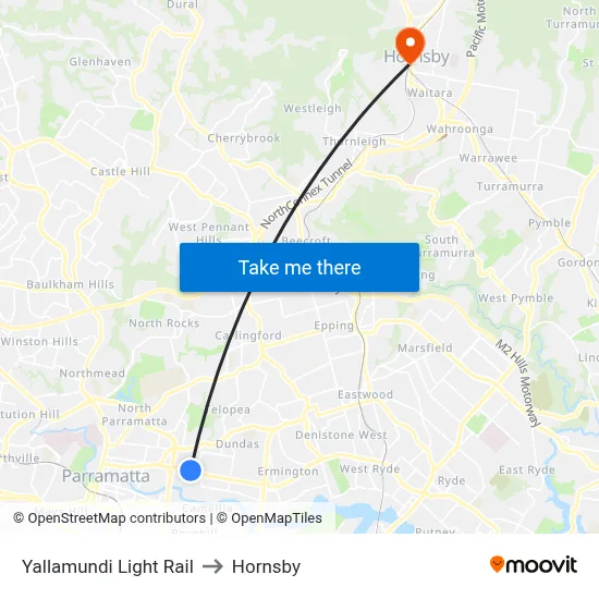 Yallamundi Light Rail to Hornsby map