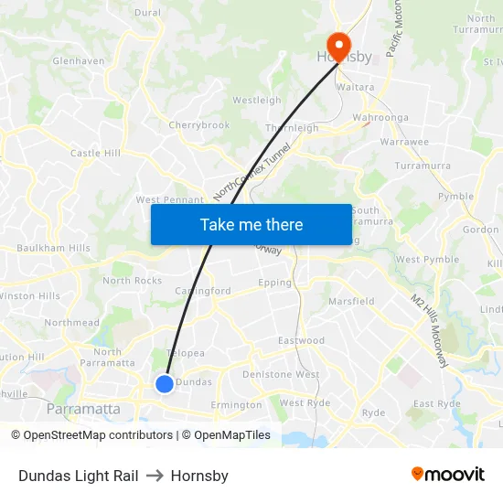 Dundas Light Rail to Hornsby map