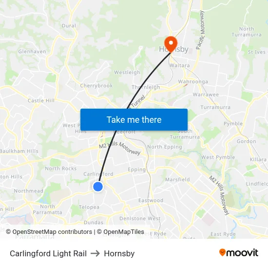 Carlingford Light Rail to Hornsby map