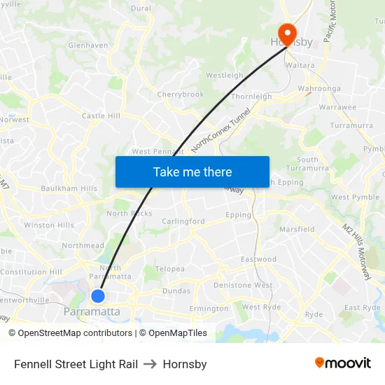 Fennell Street Light Rail to Hornsby map