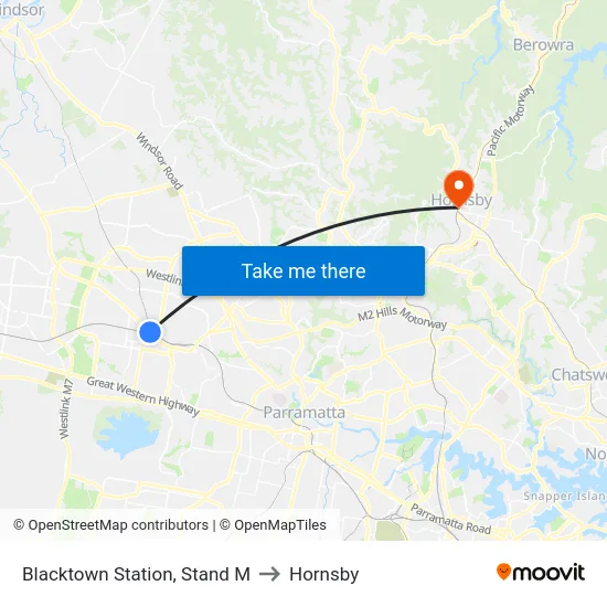 Blacktown Station, Stand M to Hornsby map