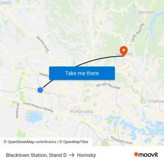 Blacktown Station, Stand D to Hornsby map