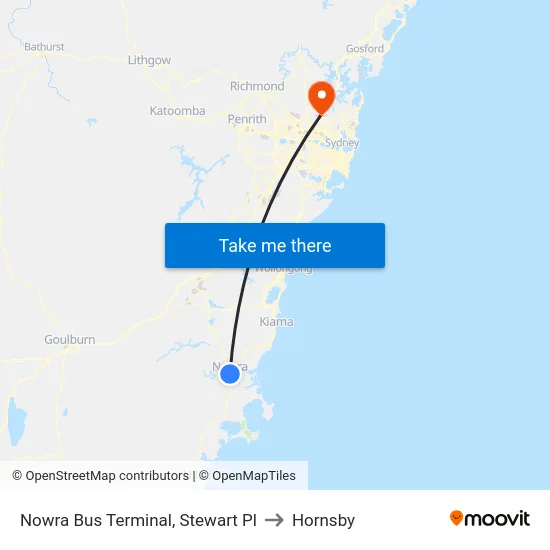 Nowra Bus Terminal, Stewart Pl to Hornsby map
