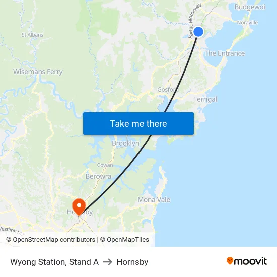 Wyong Station, Stand A to Hornsby map