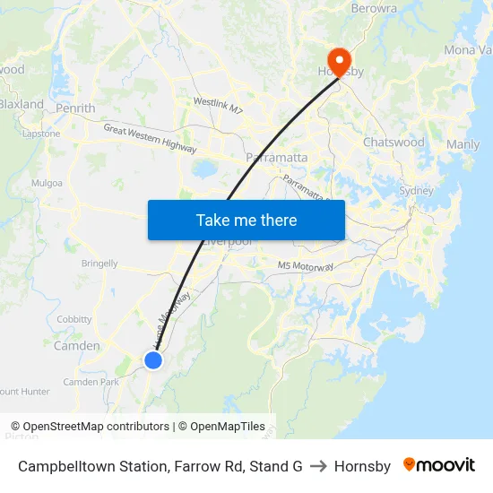 Campbelltown Station, Farrow Rd, Stand G to Hornsby map