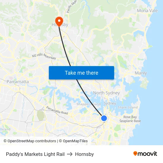 Paddy's Markets Light Rail to Hornsby map