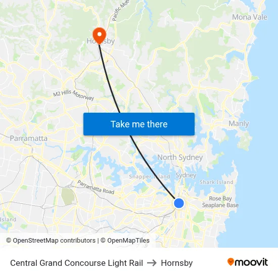 Central Grand Concourse Light Rail to Hornsby map