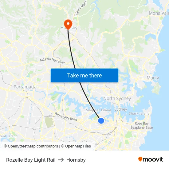Rozelle Bay Light Rail to Hornsby map