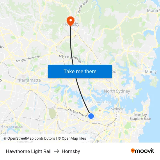 Hawthorne Light Rail to Hornsby map