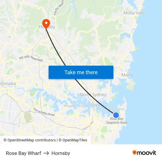 Rose Bay Wharf to Hornsby map