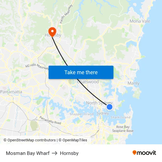 Mosman Bay Wharf to Hornsby map