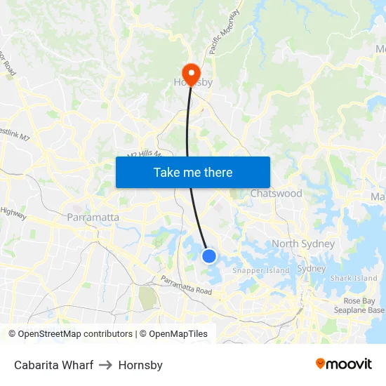 Cabarita Wharf to Hornsby map