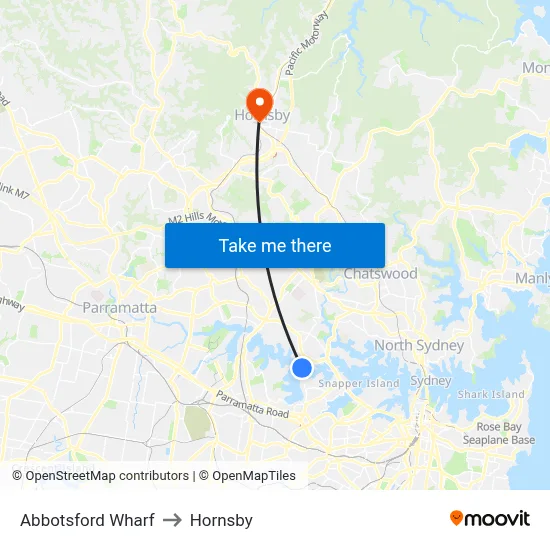 Abbotsford Wharf to Hornsby map