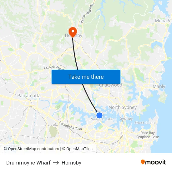 Drummoyne Wharf to Hornsby map