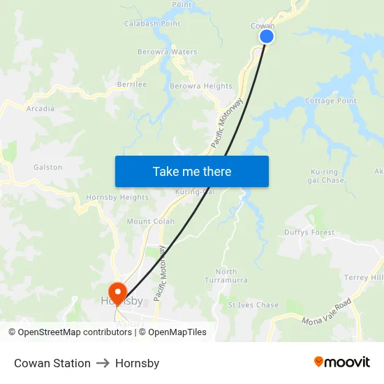 Cowan Station to Hornsby map