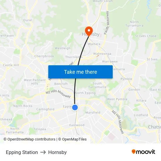Epping Station to Hornsby map