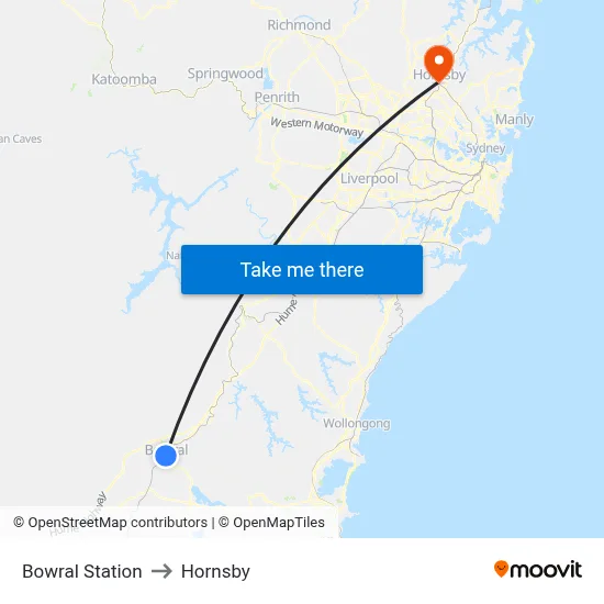 Bowral Station to Hornsby map