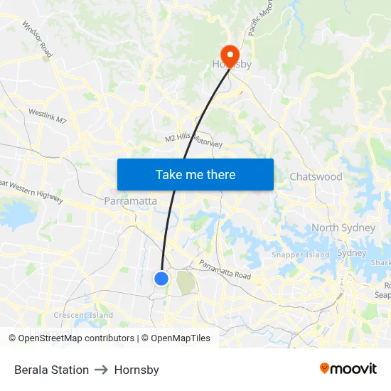 Berala Station to Hornsby map