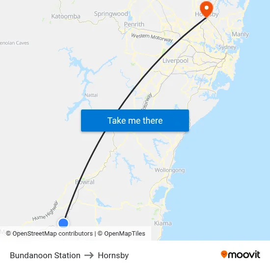 Bundanoon Station to Hornsby map