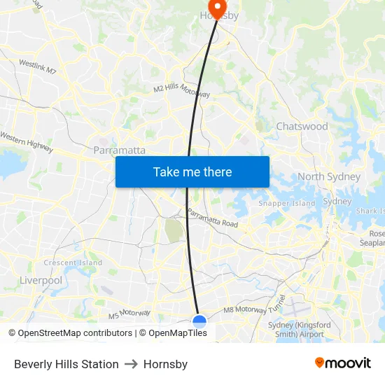 Beverly Hills Station to Hornsby map
