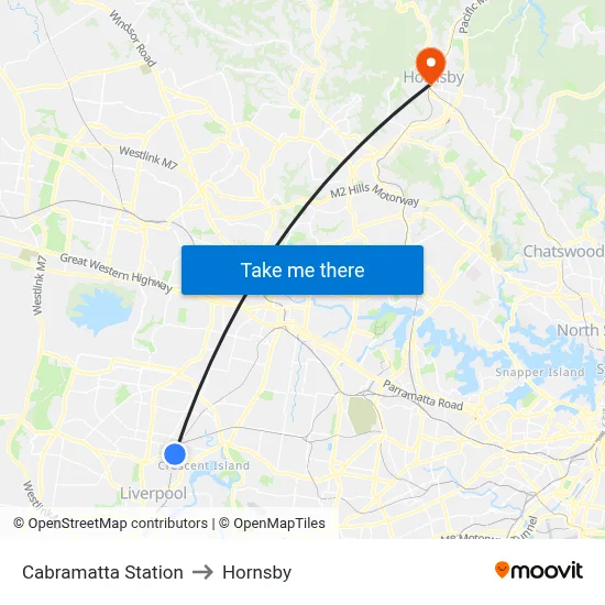 Cabramatta Station to Hornsby map