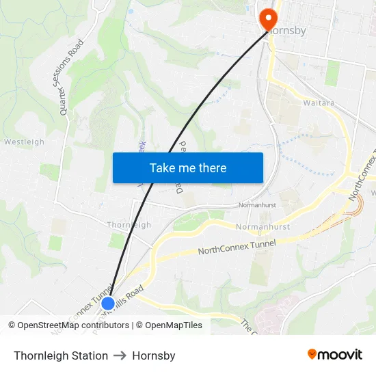 Thornleigh Station to Hornsby map