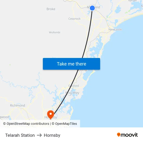 Telarah Station to Hornsby map