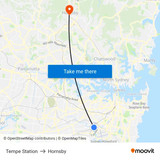 Tempe Station to Hornsby map