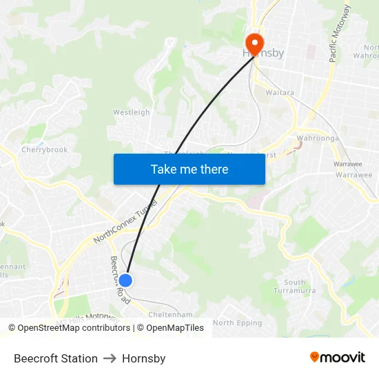 Beecroft Station to Hornsby map