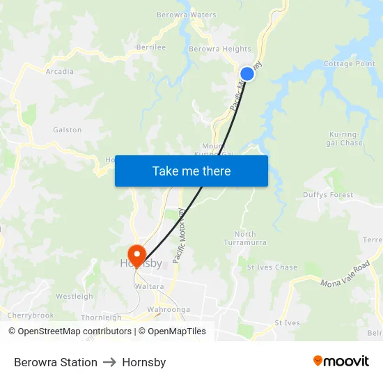 Berowra Station to Hornsby map