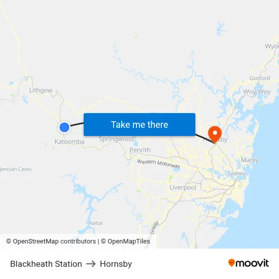 Blackheath Station to Hornsby map