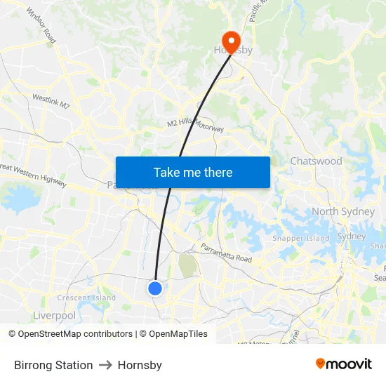 Birrong Station to Hornsby map