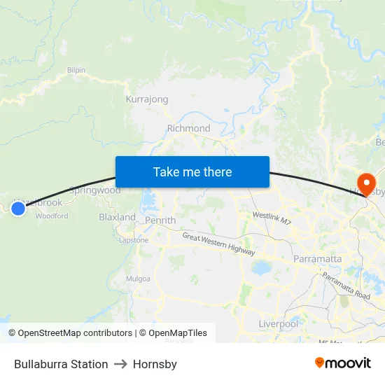 Bullaburra Station to Hornsby map