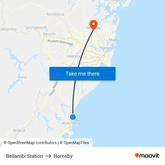 Bellambi Station to Hornsby map