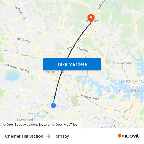 Chester Hill Station to Hornsby map