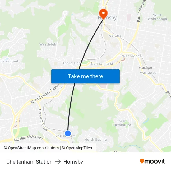 Cheltenham Station to Hornsby map