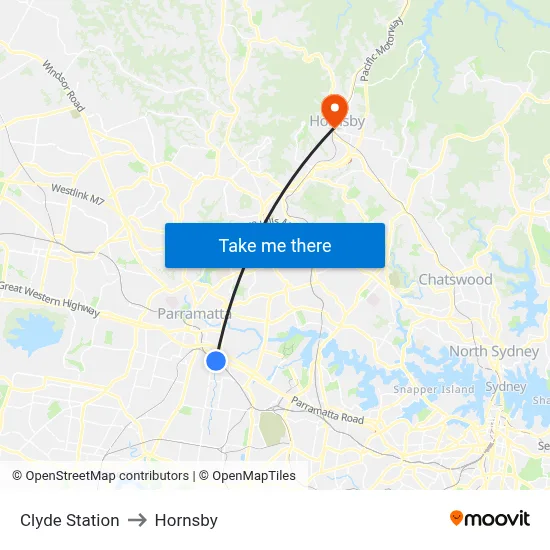 Clyde Station to Hornsby map
